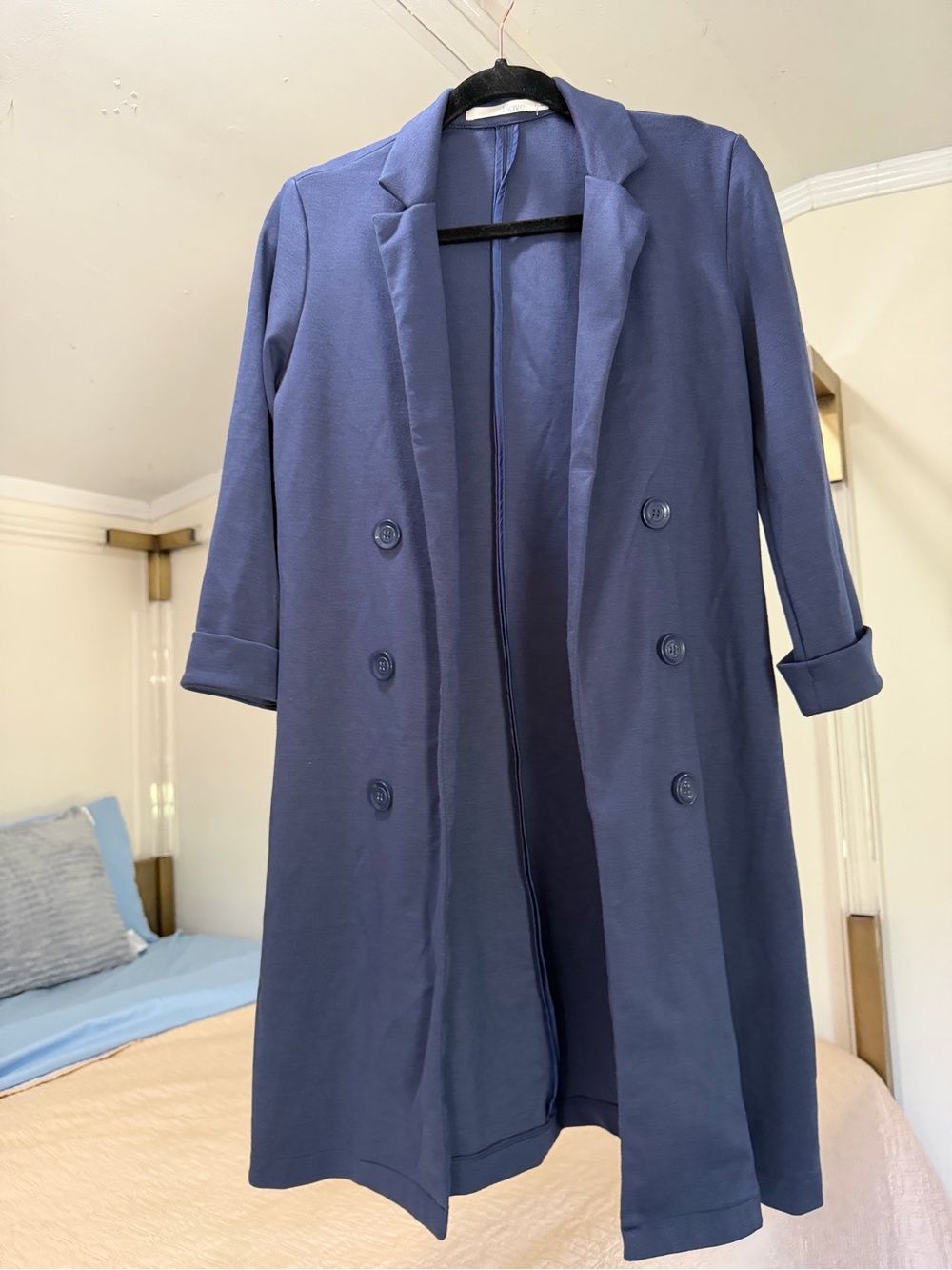 Women’s Long Double-Breasted Navy Blue Coat Size S